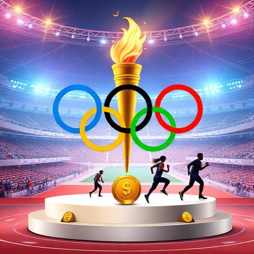 Olympic Glory - Sports-themed slot game with Olympic rings, medals, torches and athletic symbols celebrating the Olympic games